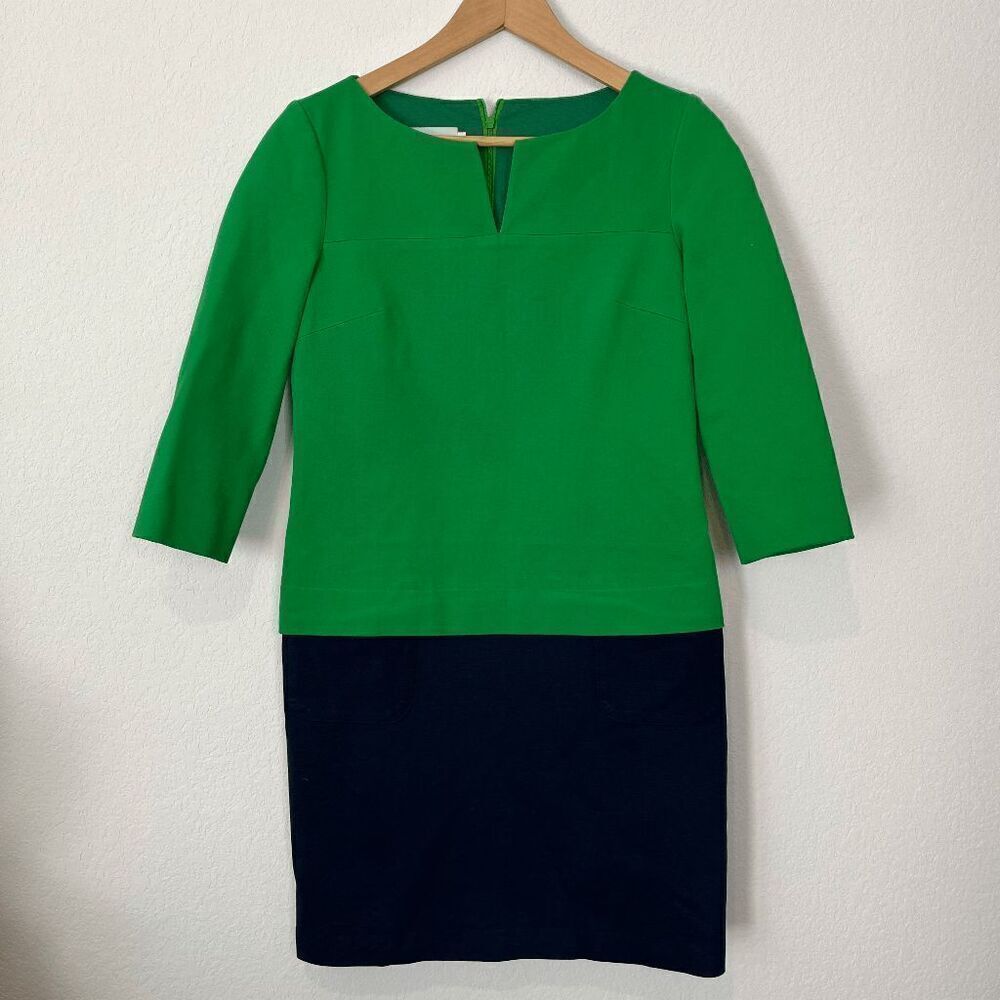 Amberleaf Green Navy Blue Color Block 3/4 Sleeve Mini Dress Women's Size 6P